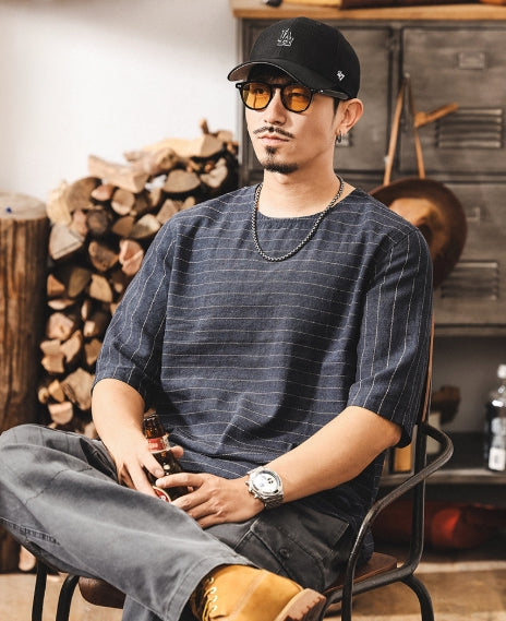 Textured Stitch Crew Tee in Navy Blue