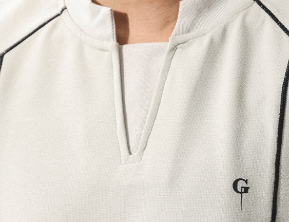 Contrast-Cuff Crew Tee with Designer Seam Detail