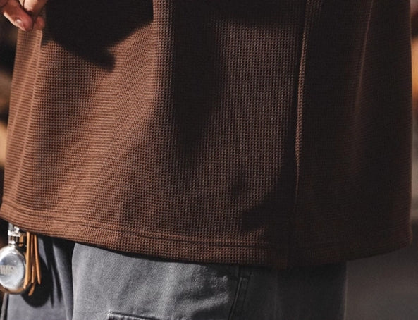 Waffle Grid Zip T-Shirt Vest in Brown