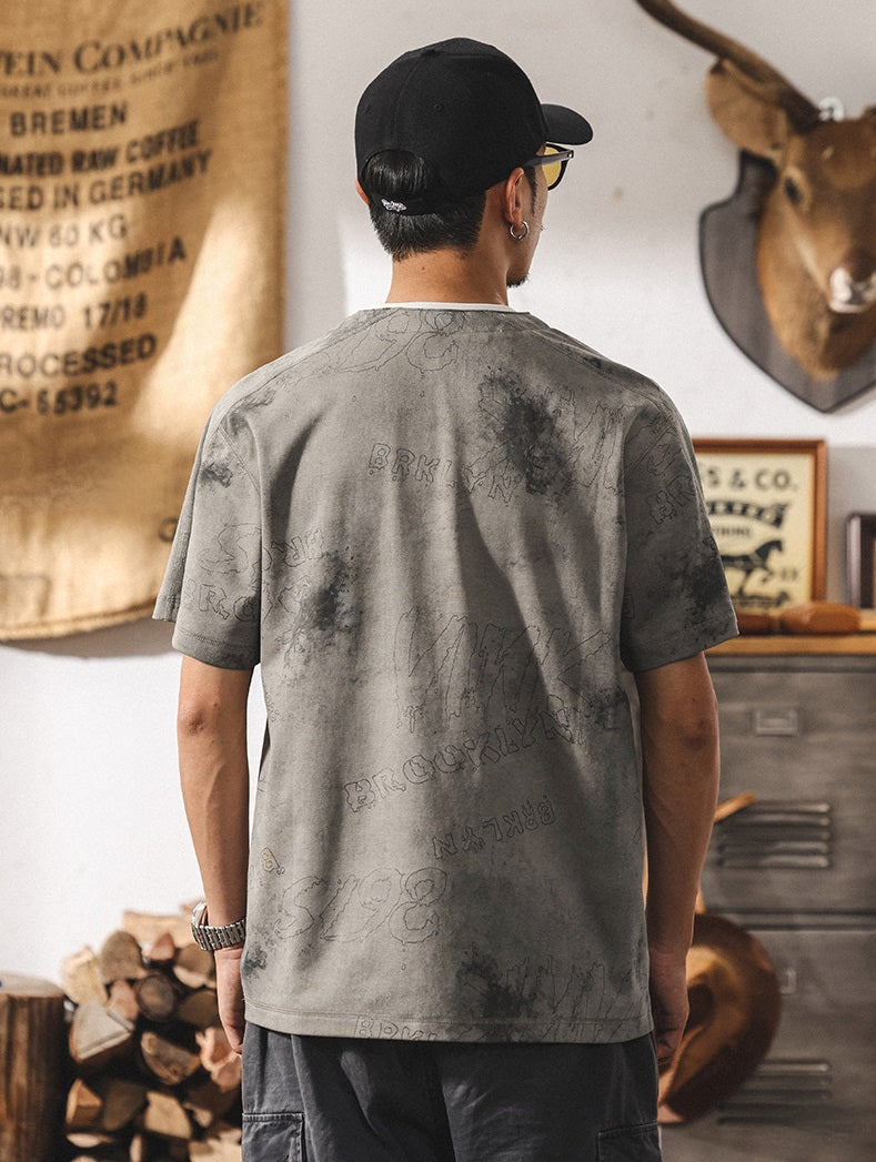 Split Neck Tie-Dye Tee in Classic Blue