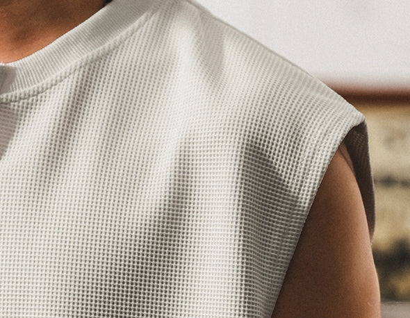Waffle Grid Zip T-Shirt Vest in White