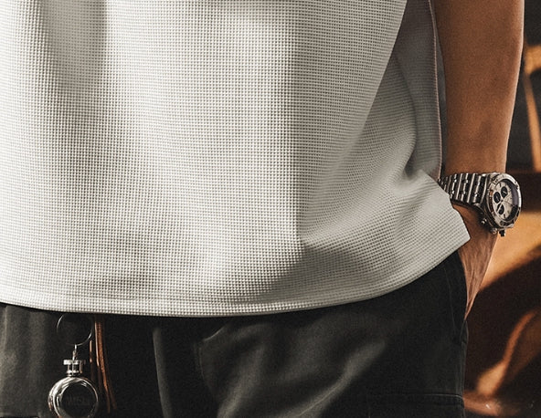 Waffle Grid Zip T-Shirt Vest in White