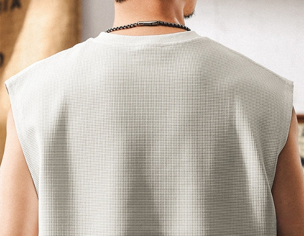 Waffle Grid Zip T-Shirt Vest in White