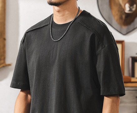 Shoulder Splice Panel Loose Tee in Black