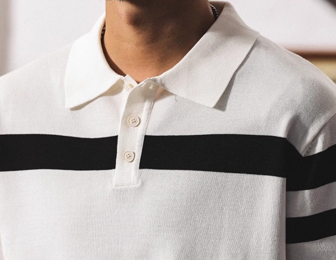 Varsity Stripe Knit Polo in Black