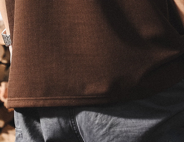 Waffle Grid Zip T-Shirt Vest in Brown