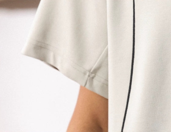 Contrast-Cuff Crew Tee with Designer Seam Detail