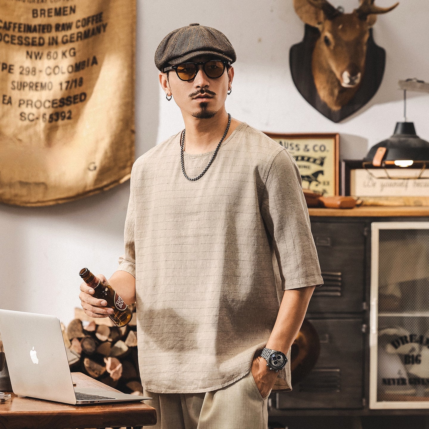 Textured Stitch Crew Tee in Desert Sand