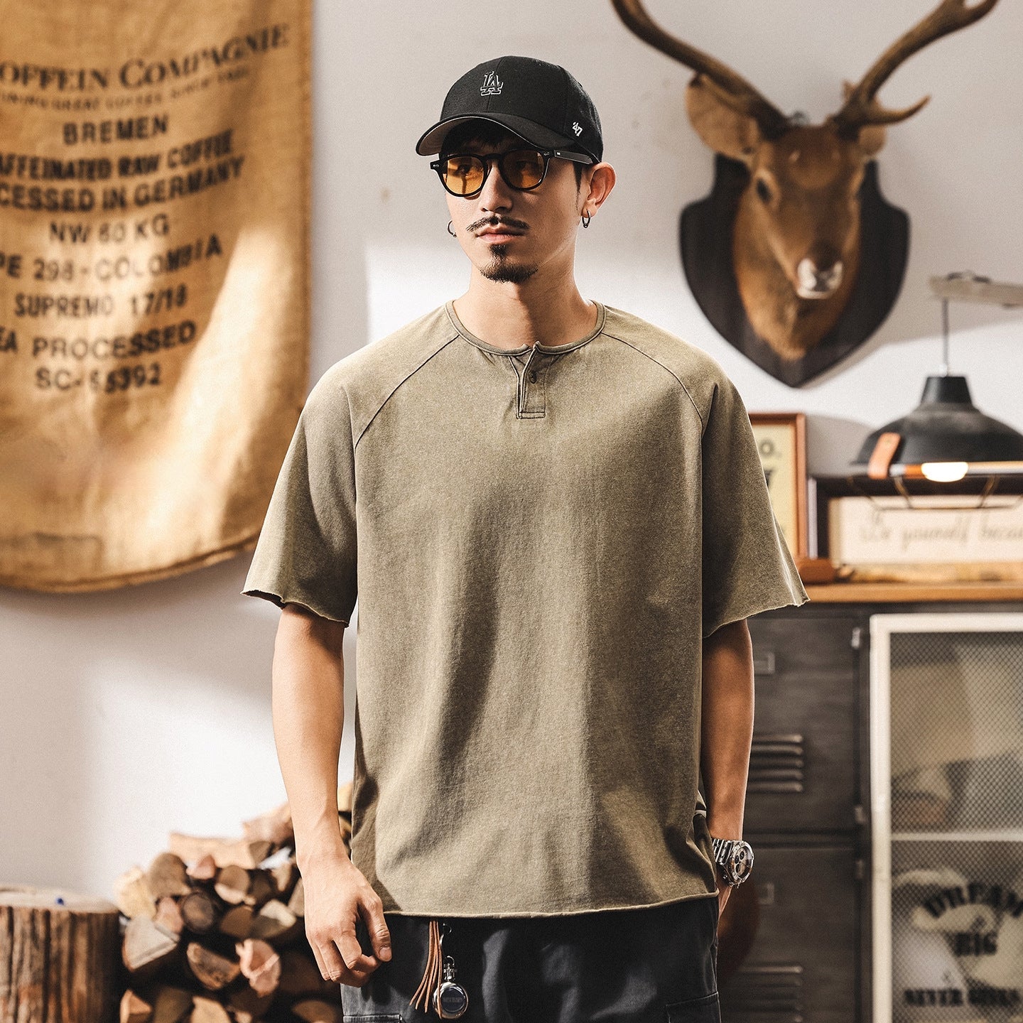 Urban Drift Henley Tee With Raglan Sleeves