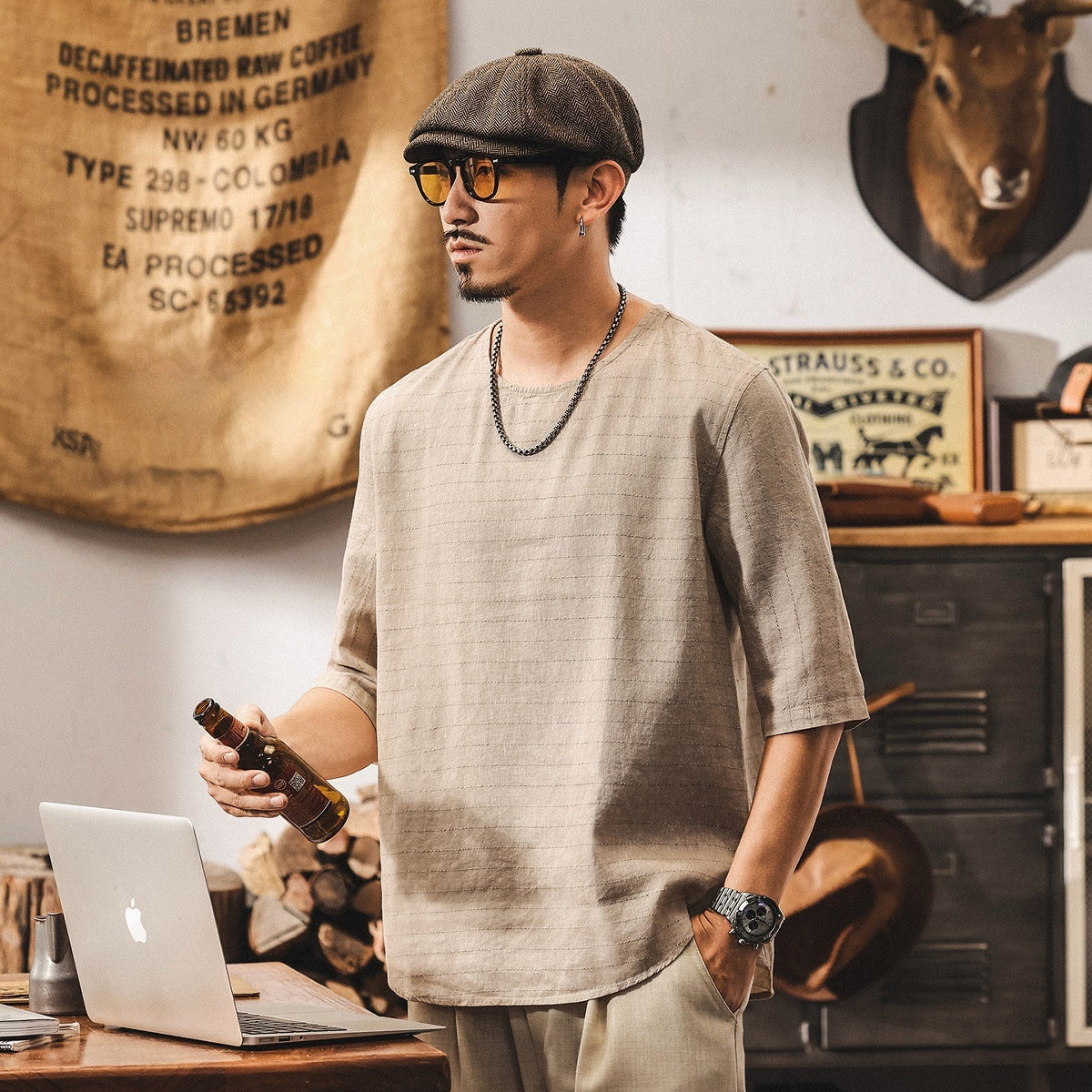 Textured Stitch Crew Tee in Desert Sand