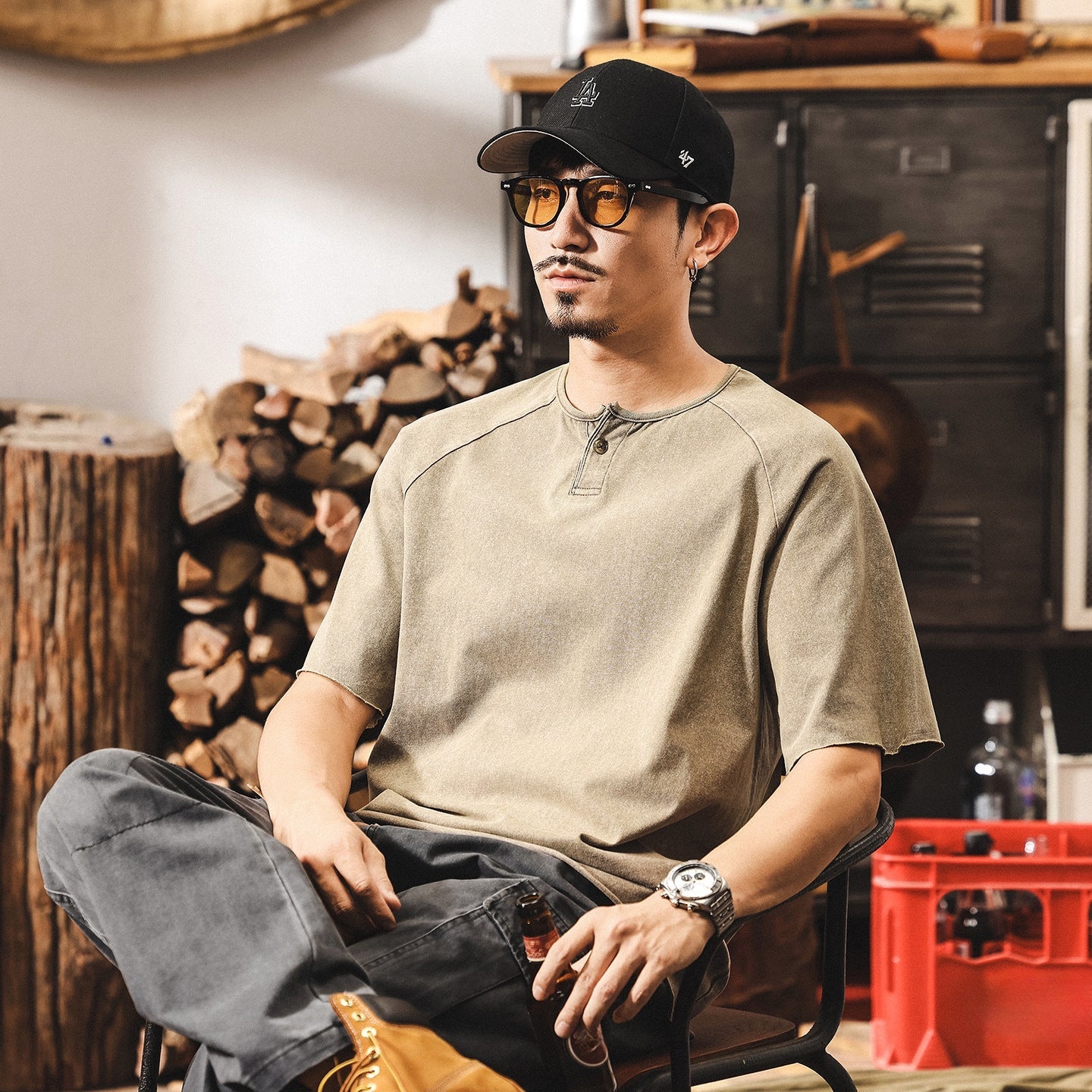 Urban Drift Henley Tee With Raglan Sleeves