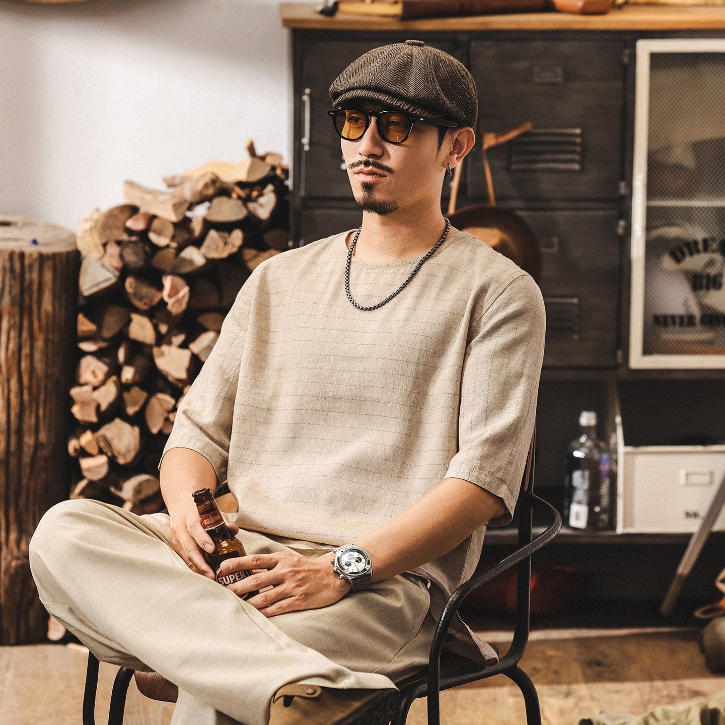 Textured Stitch Crew Tee in Desert Sand