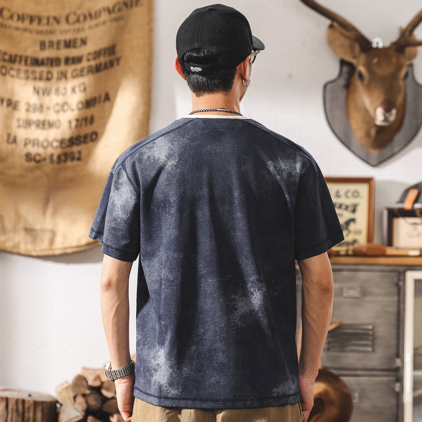 Split Neck Tie-Dye Tee in Ash Grey