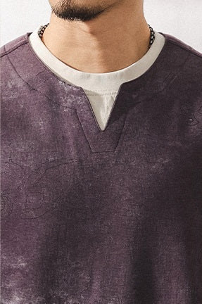 Split Neck Tie-Dye Tee in Dusty Plum Wash
