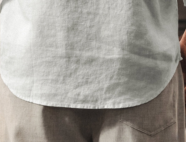 Flax Linen Stand Collar Kurta in Ivory White