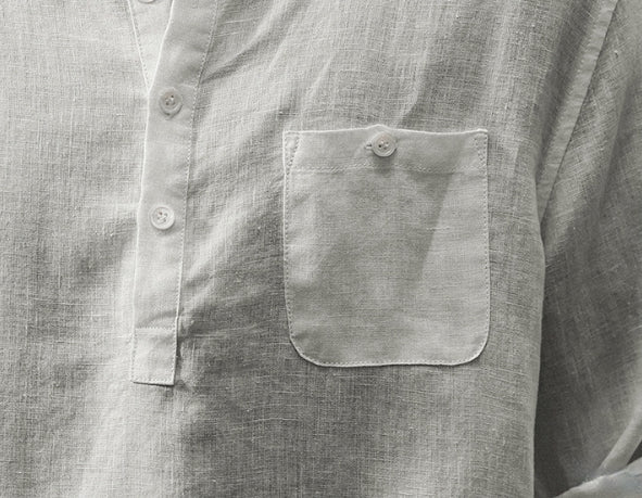 Flax Linen Stand Collar Kurta in Ivory White