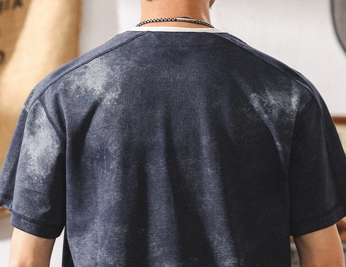 Split Neck Tie-Dye Tee in Ash Grey