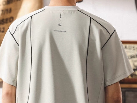 Contrast-Cuff Crew Tee with Designer Seam Detail