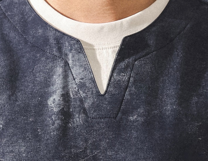 Split Neck Tie-Dye Tee in Ash Grey