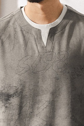 Split Neck Tie-Dye Tee in Classic Blue