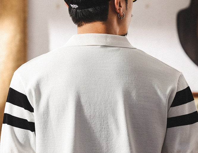 Varsity Stripe Knit Polo in Black