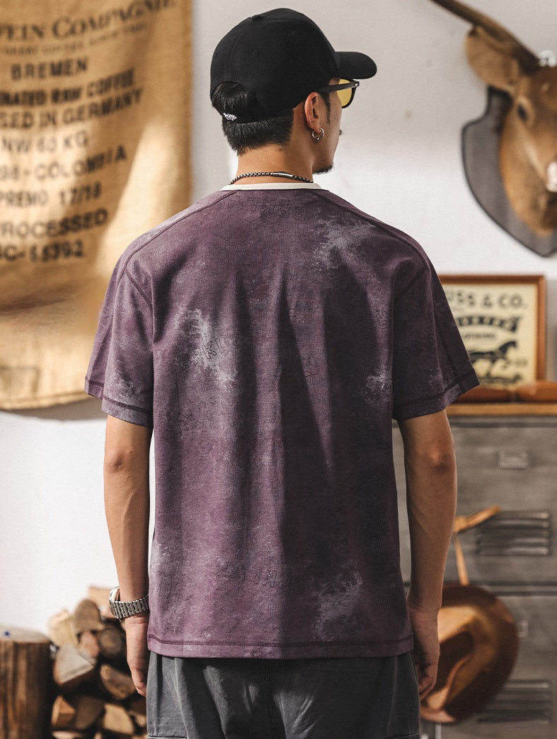 Split Neck Tie-Dye Tee in Dusty Plum Wash