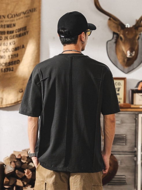 Shoulder Splice Panel Loose Tee in Black