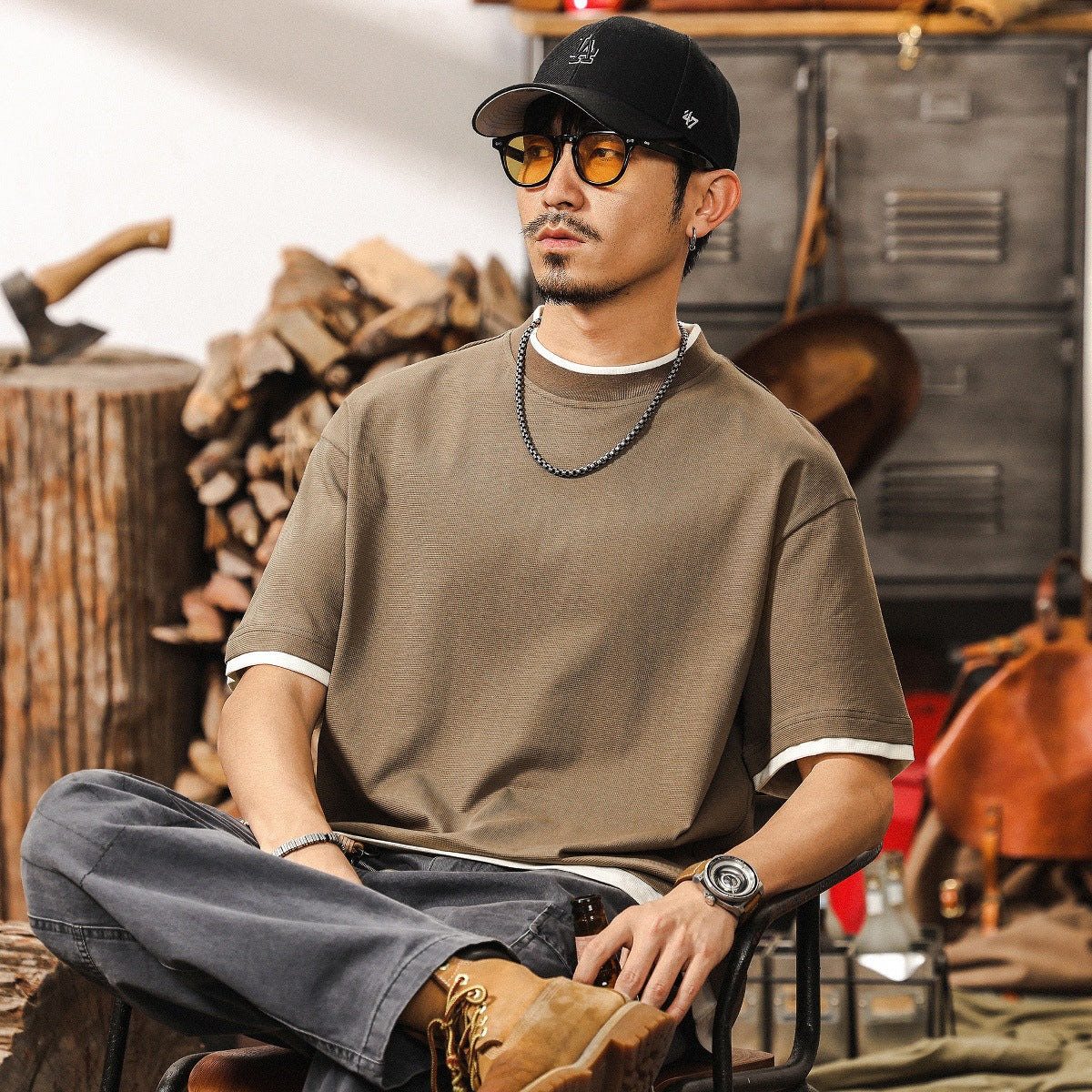 Retro Layered Brown Tee