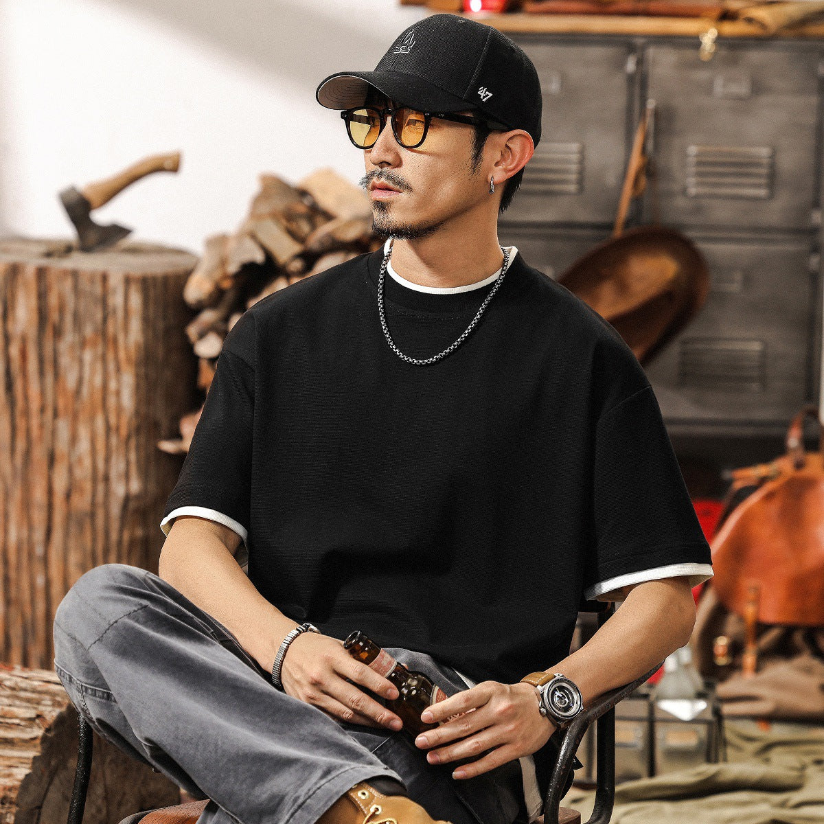 Black Retro Layered Tee