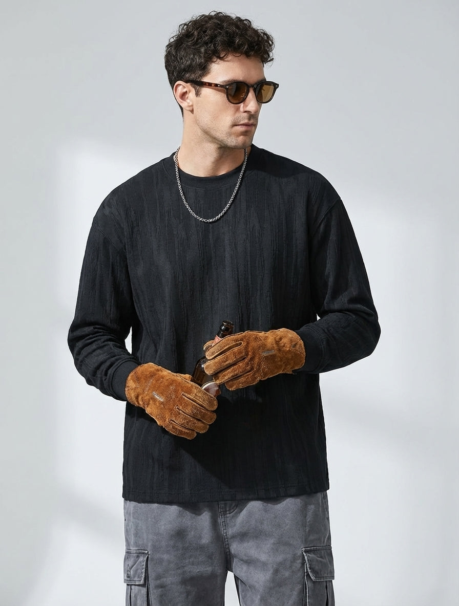 Tree Grain Texture Dropped Shoulder Sleeve Tee