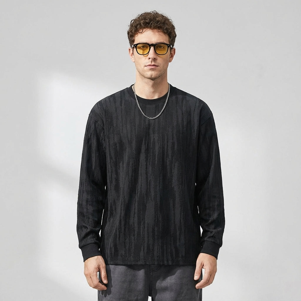 Tree Grain Texture Dropped Shoulder Sleeve Tee
