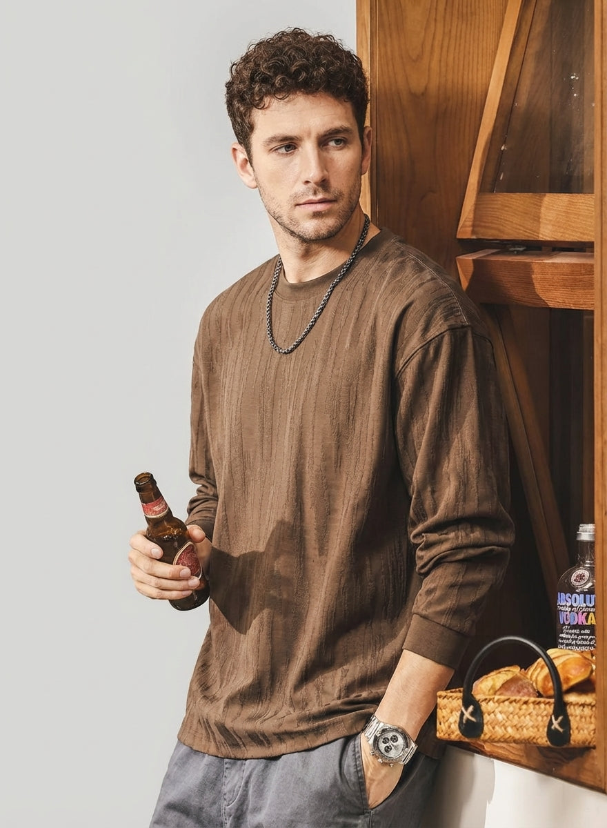 Tree Grain Texture Dropped Shoulder Sleeve Tee