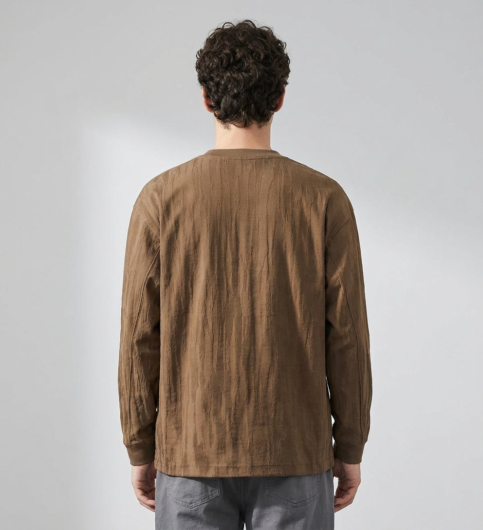 Tree Grain Texture Dropped Shoulder Sleeve Tee