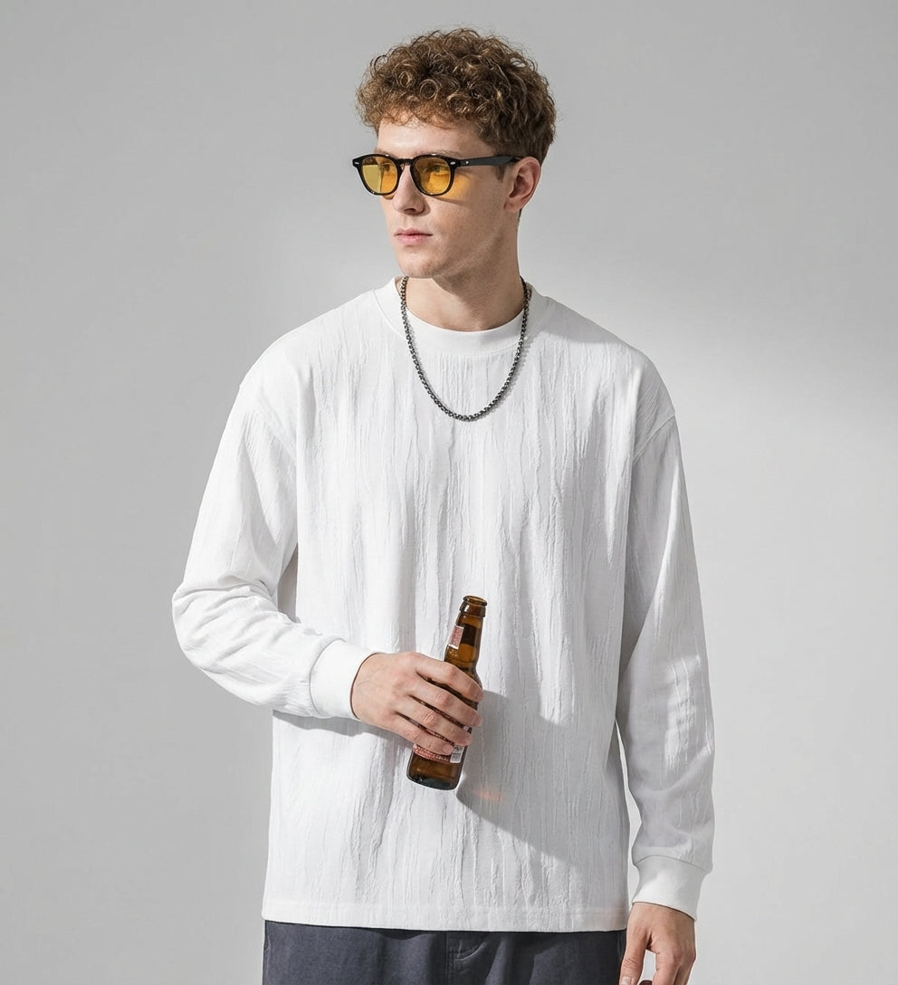 Tree Grain Texture Dropped Shoulder Sleeve Tee