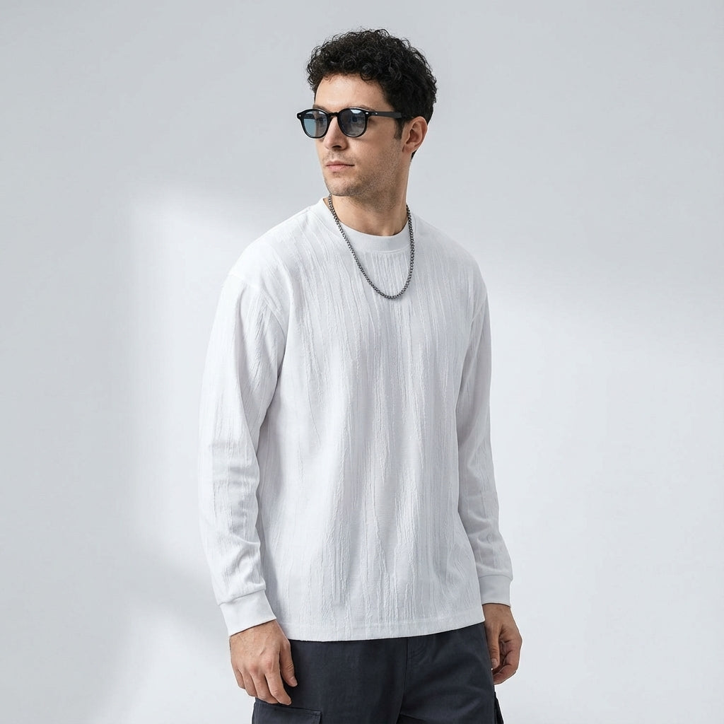 Tree Grain Texture Dropped Shoulder Sleeve Tee
