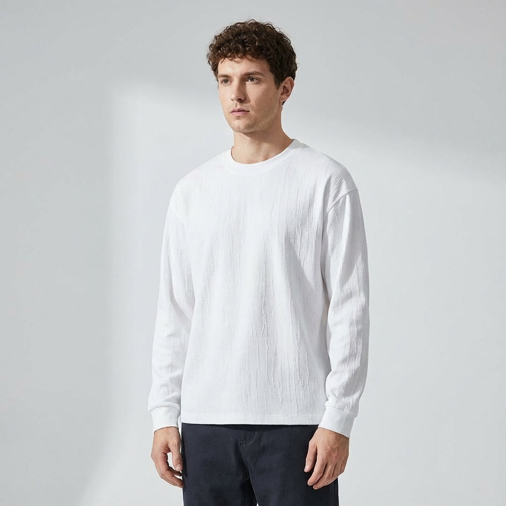 Tree Grain Texture Dropped Shoulder Sleeve Tee