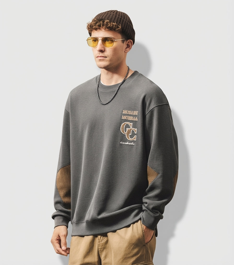 Crewneck Jumper with Dropped Shoulder Sleeves in Grey