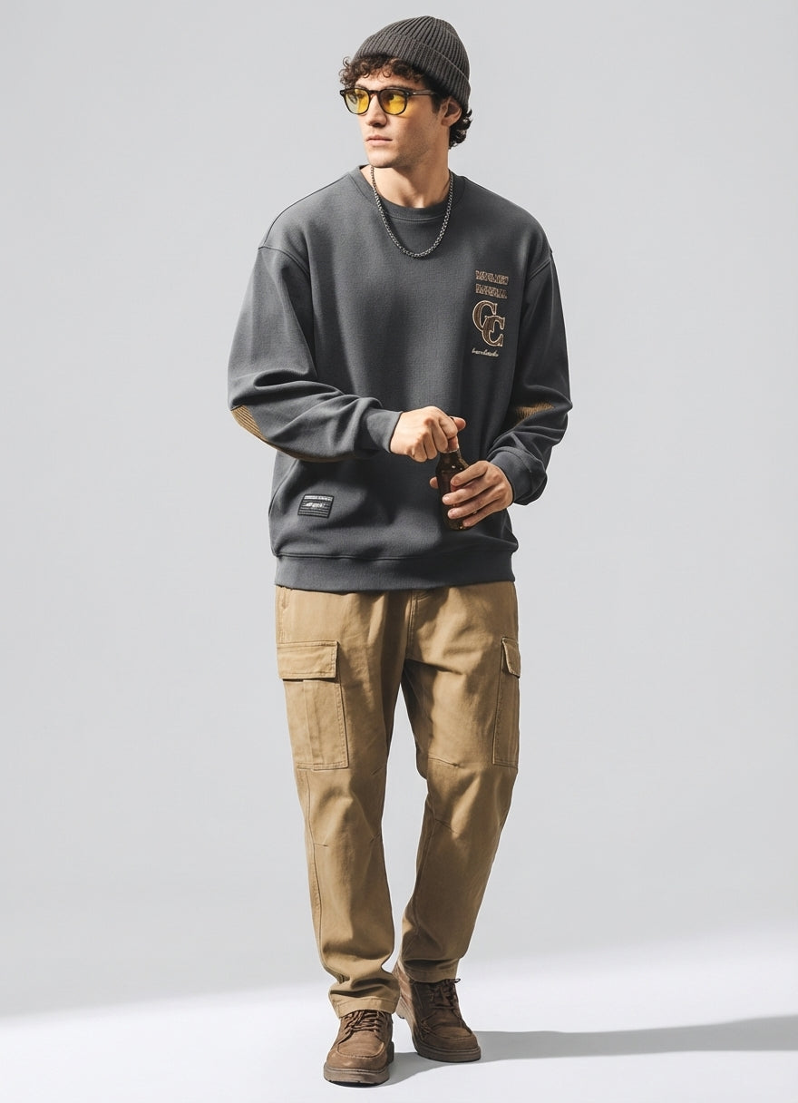 Crewneck Jumper with Dropped Shoulder Sleeves in Grey