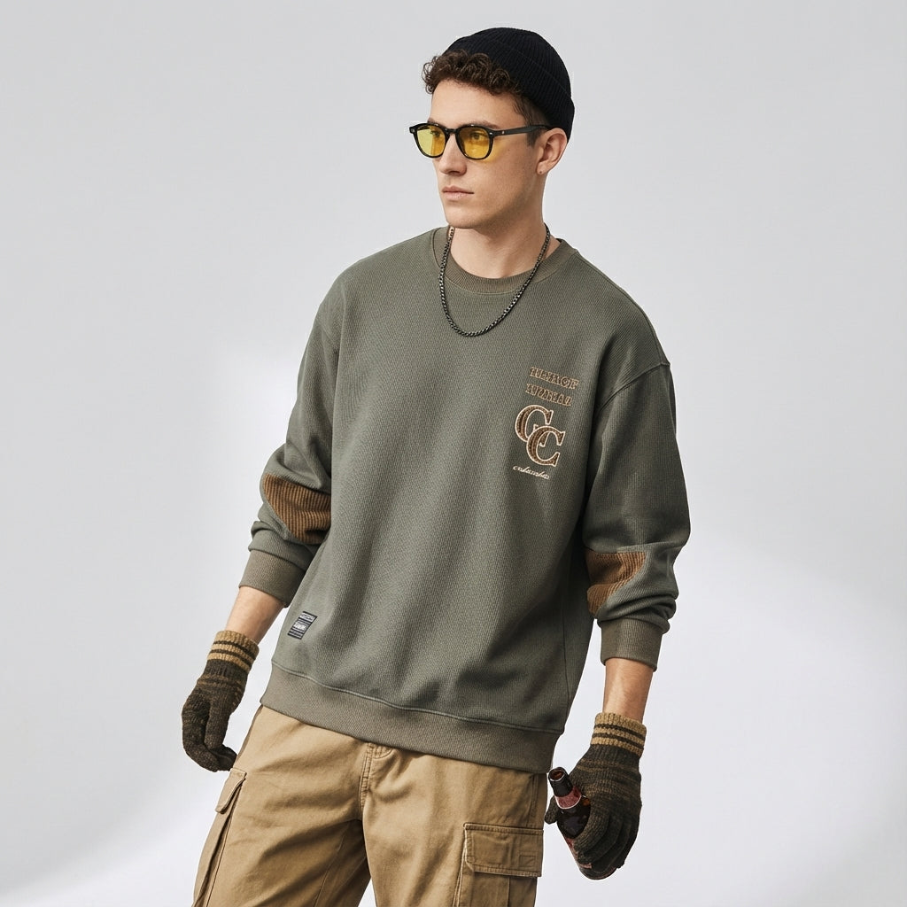 Crewneck Jumper with Dropped Shoulder Sleeves in Green