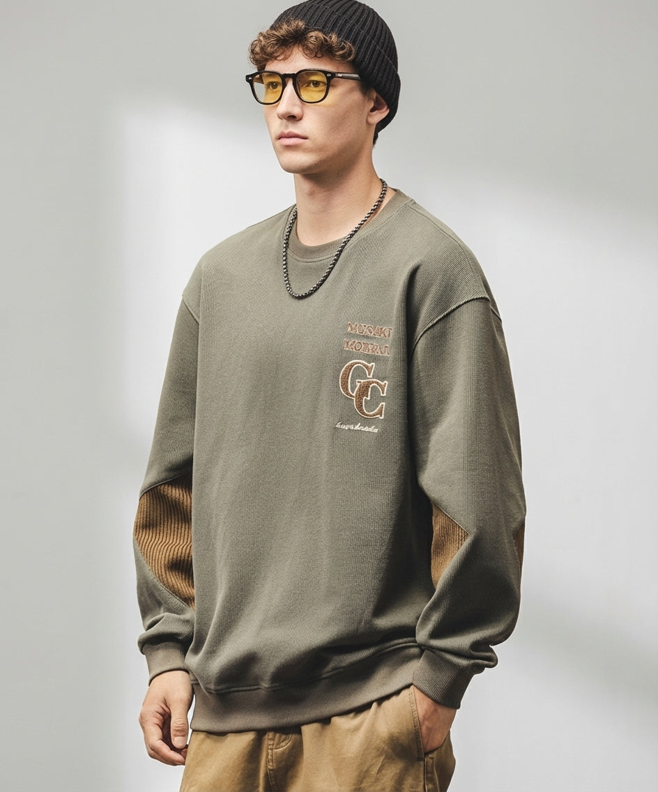 Crewneck Jumper with Dropped Shoulder Sleeves in Green