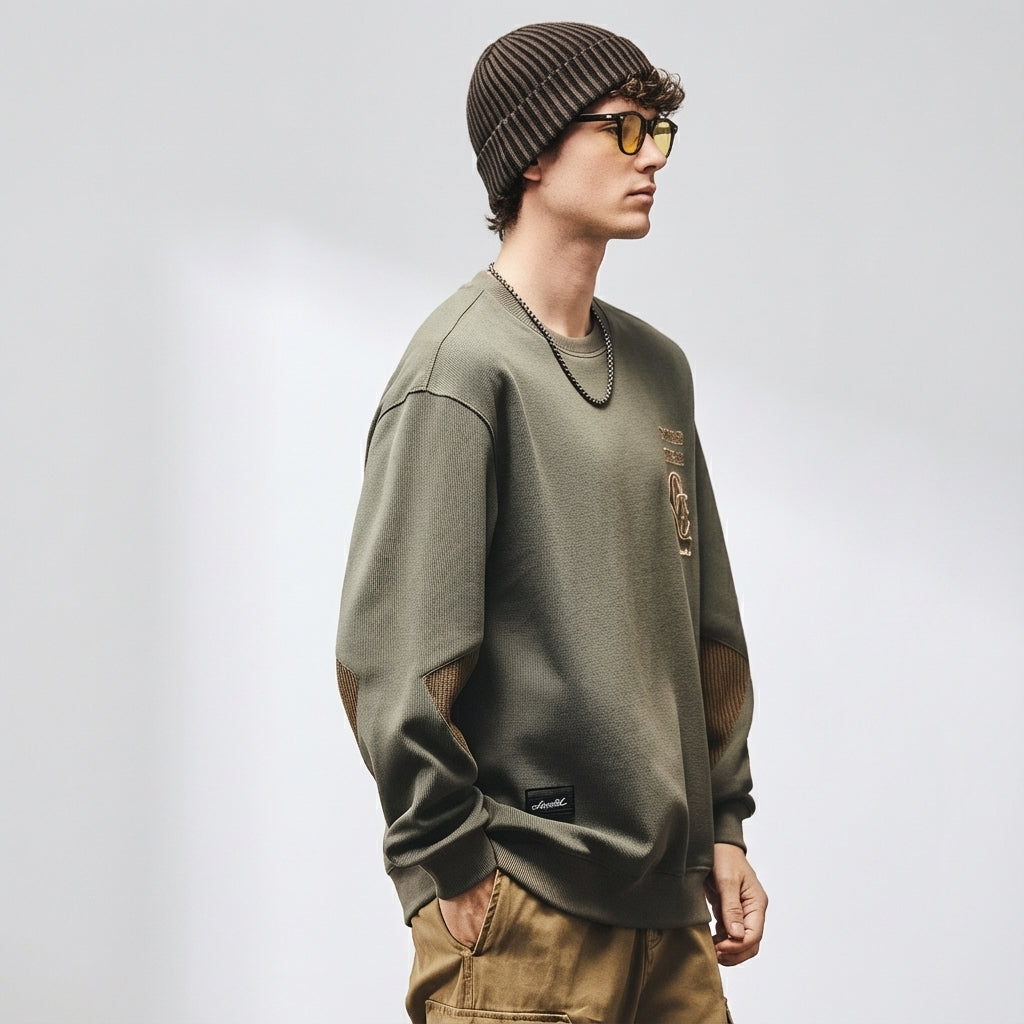 Crewneck Jumper with Dropped Shoulder Sleeves in Green