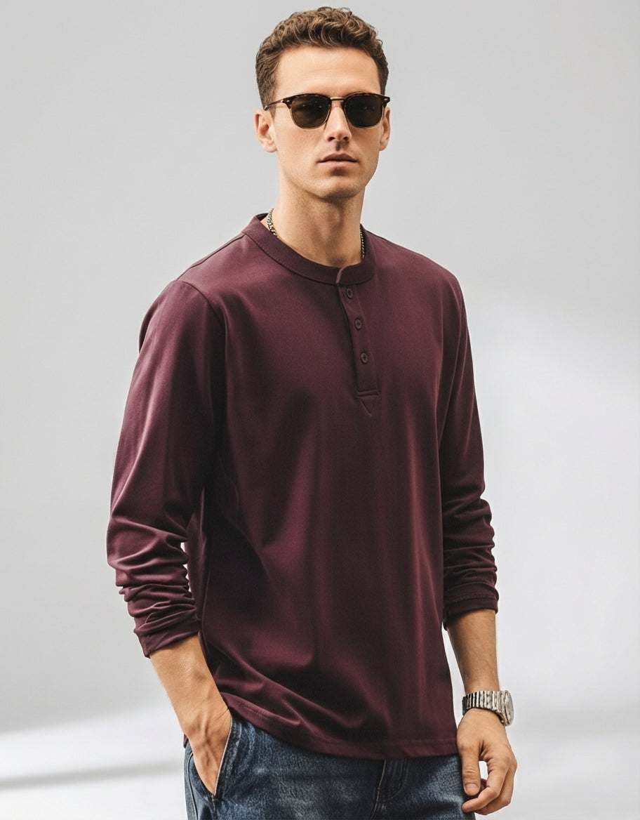 Henry Collar Polo Tee in Purple