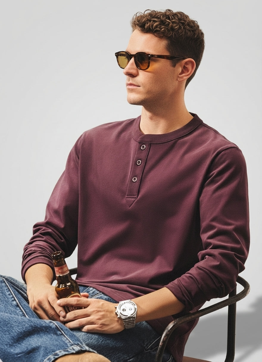 Henry Collar Polo Tee in Purple