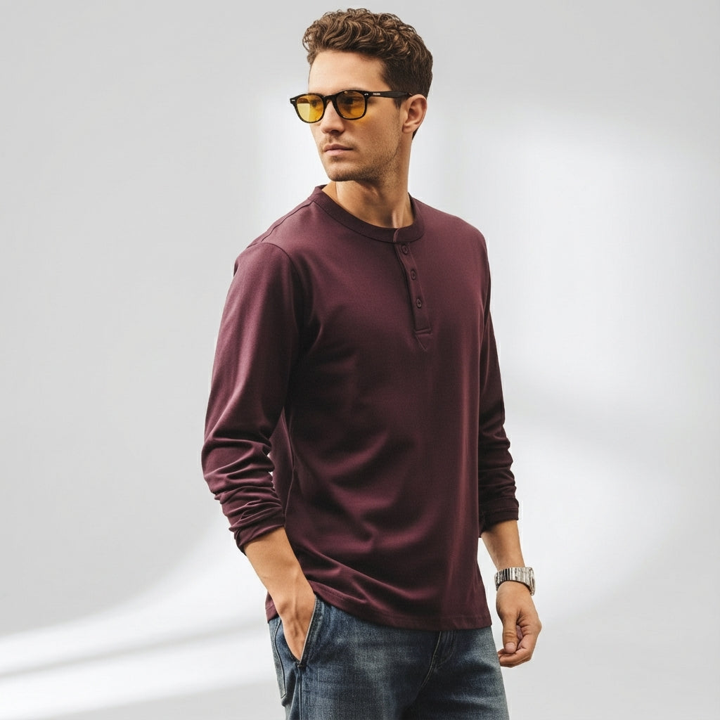 Henry Collar Polo Tee in Purple