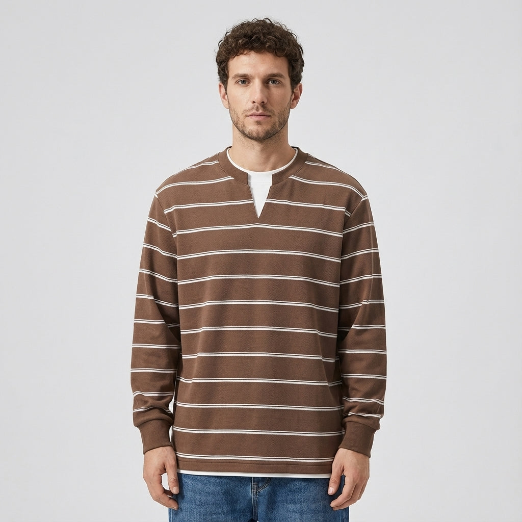 Sailors Stripe Tee with Dropped Shoulder Sleeves in Brown
