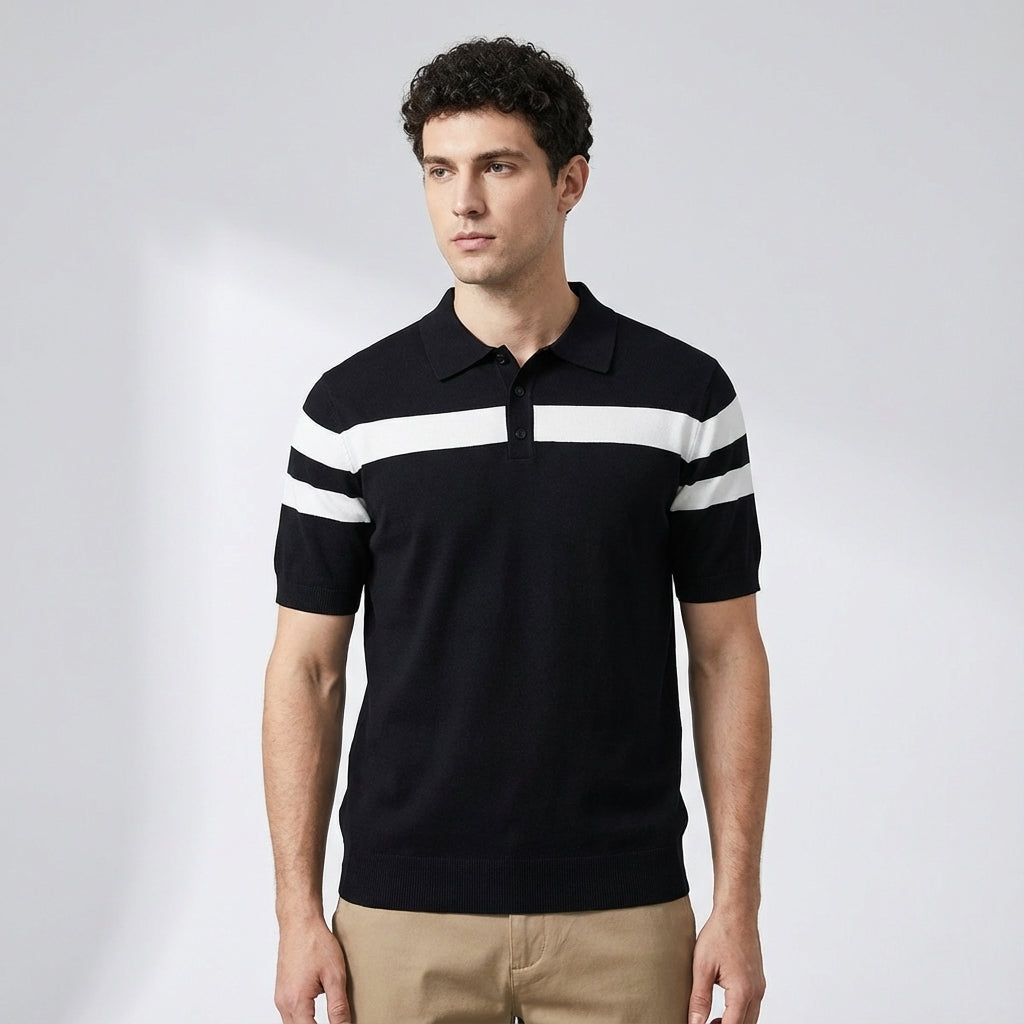 Varsity Stripe Knit Polo in White