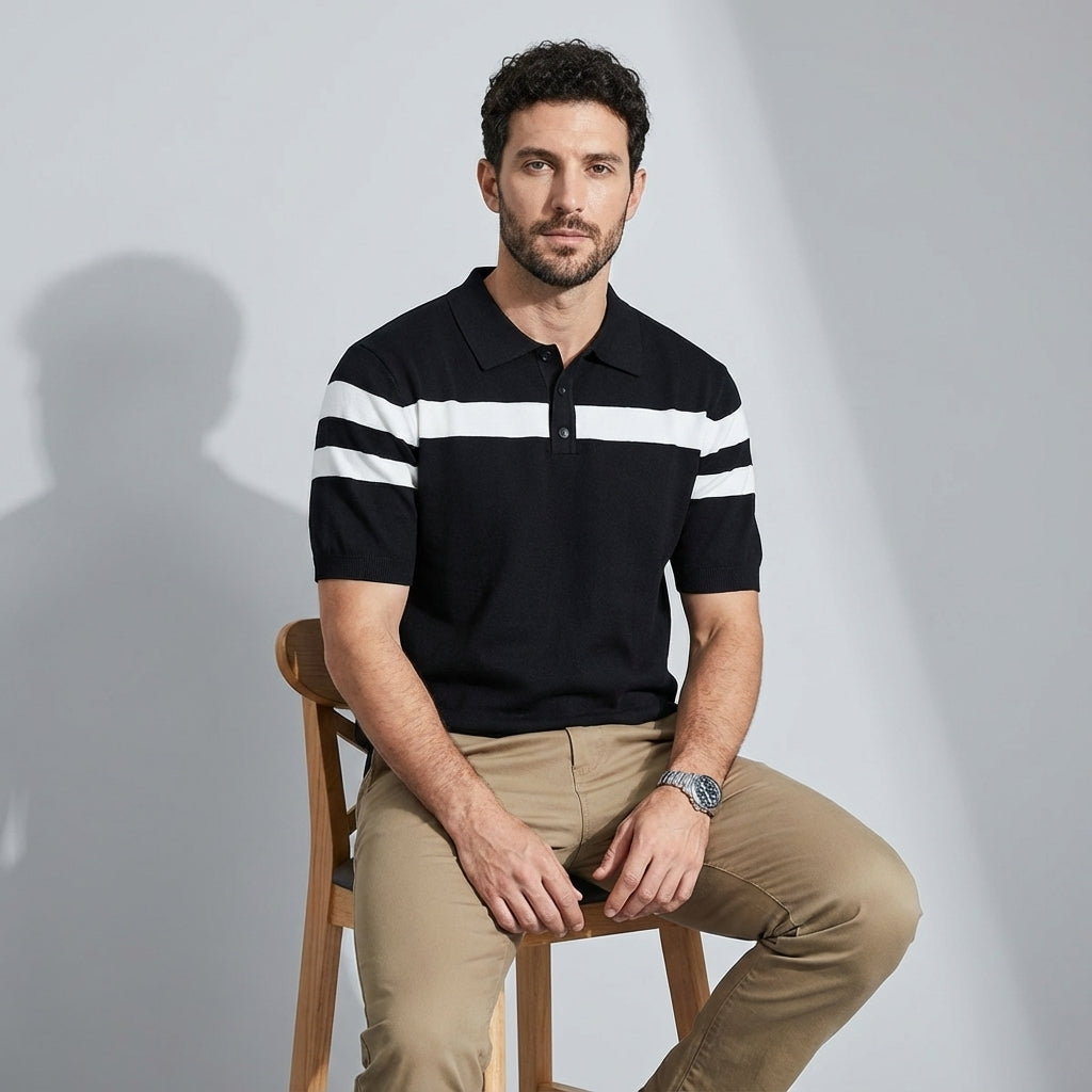 Varsity Stripe Knit Polo in White