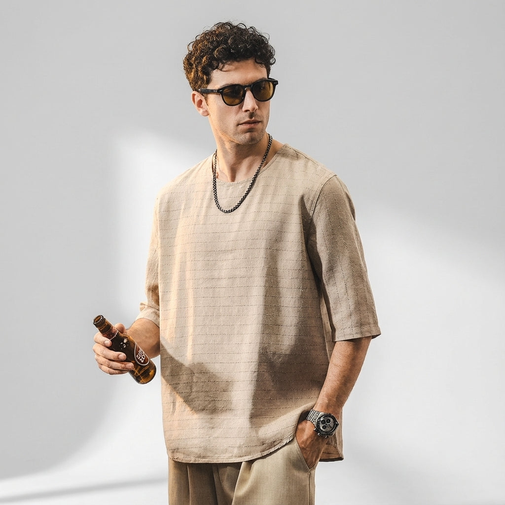 Textured Stitch Crew Tee in Desert Sand