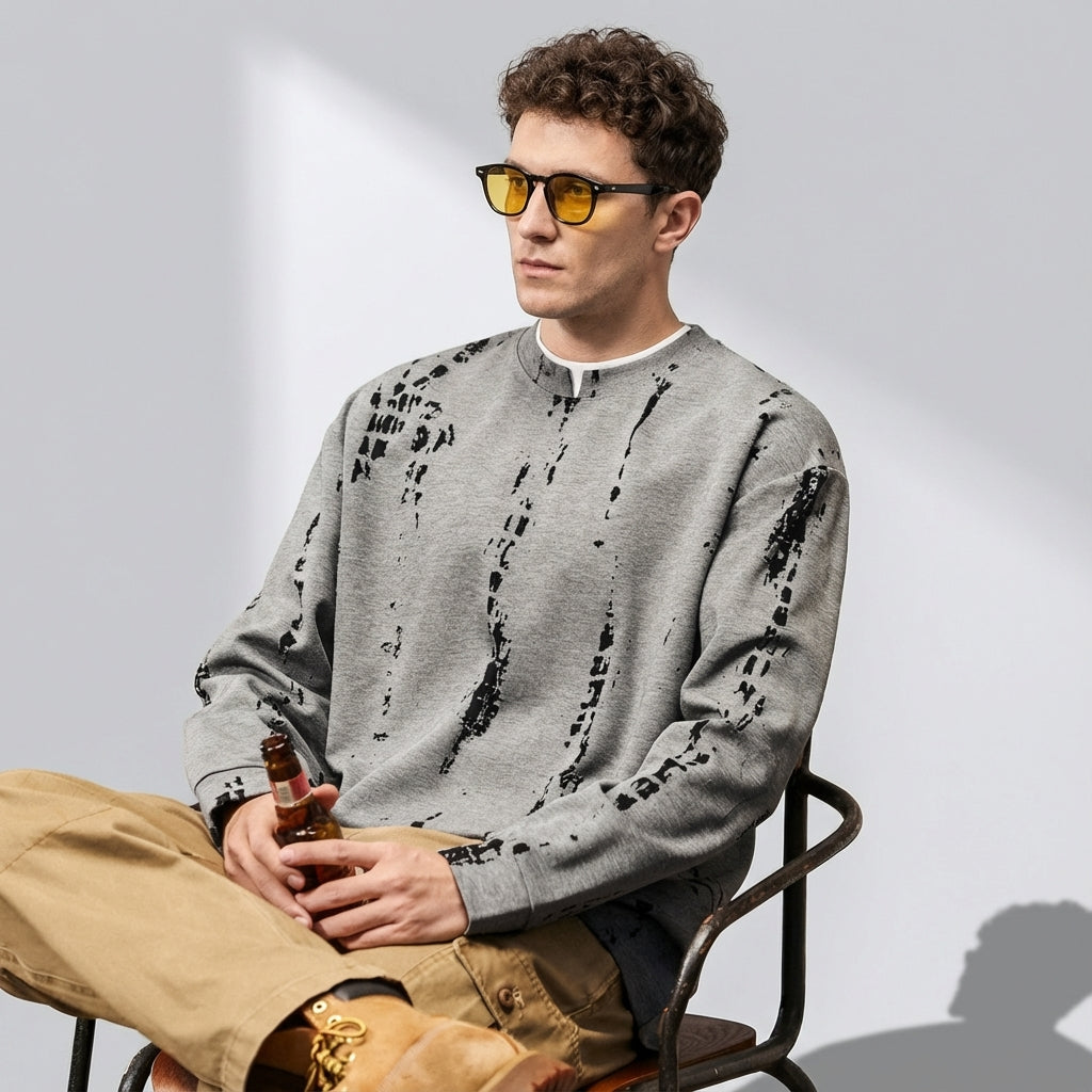 Double Layer Design Tee with Brushstroke Print
