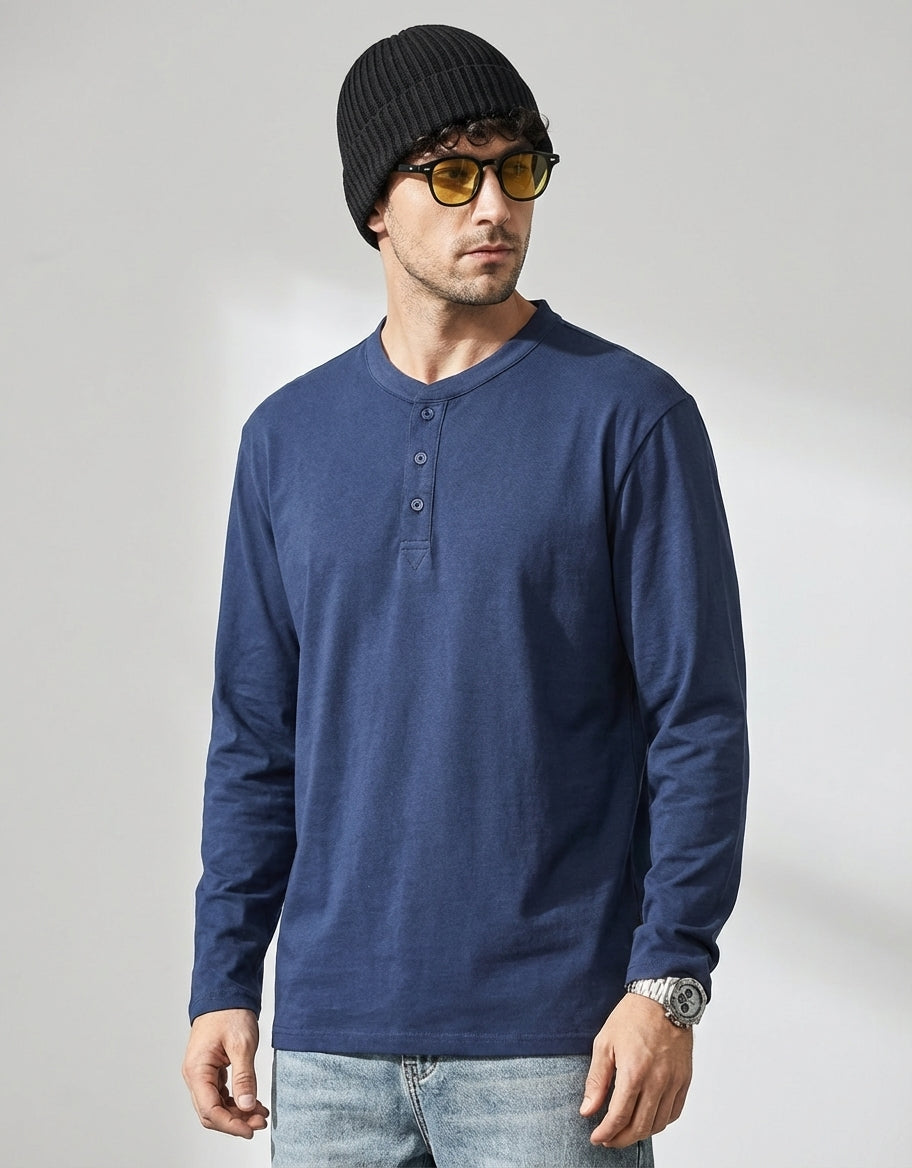 Henry Collar Polo Tee in Blue